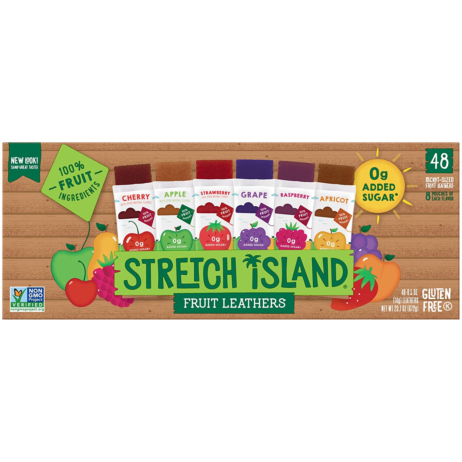 Stretch Island Fruit Leather Snacks Variety Pack. (Pack of 48)