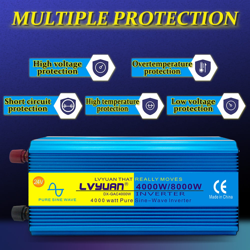 LVYUAN 4000 Watts Pure Sine Wave Power Inverter DC 24V to AC 110V 120V Truck Converter With Remote Control / LED Display / USB