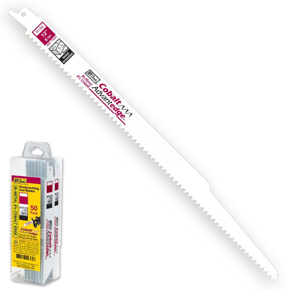 Ivy Classic 28380 12 in. 6 TPI Bi-Metal Reciprocating Saw Blade Cuts Wood/Nails (50-Pack)