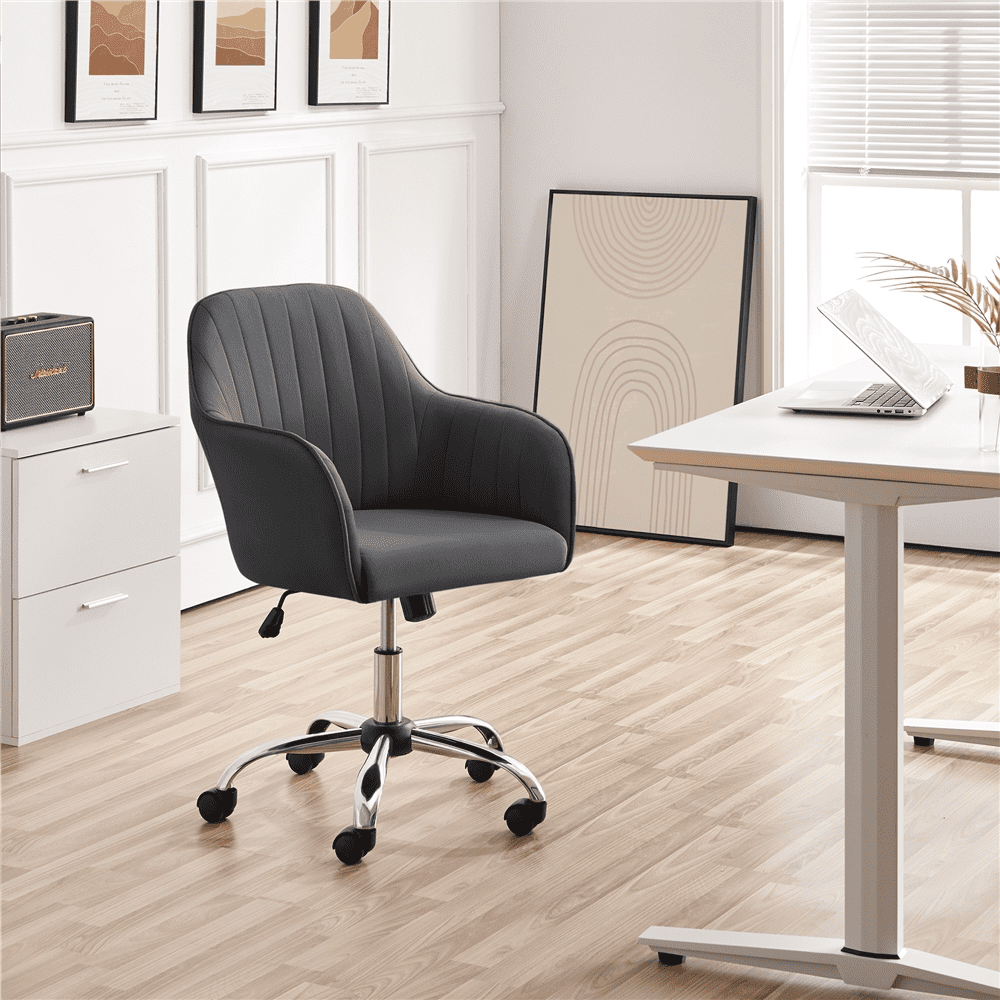 Alden Designs Velvet Mid-Back Task Chair with Armrests. Gray