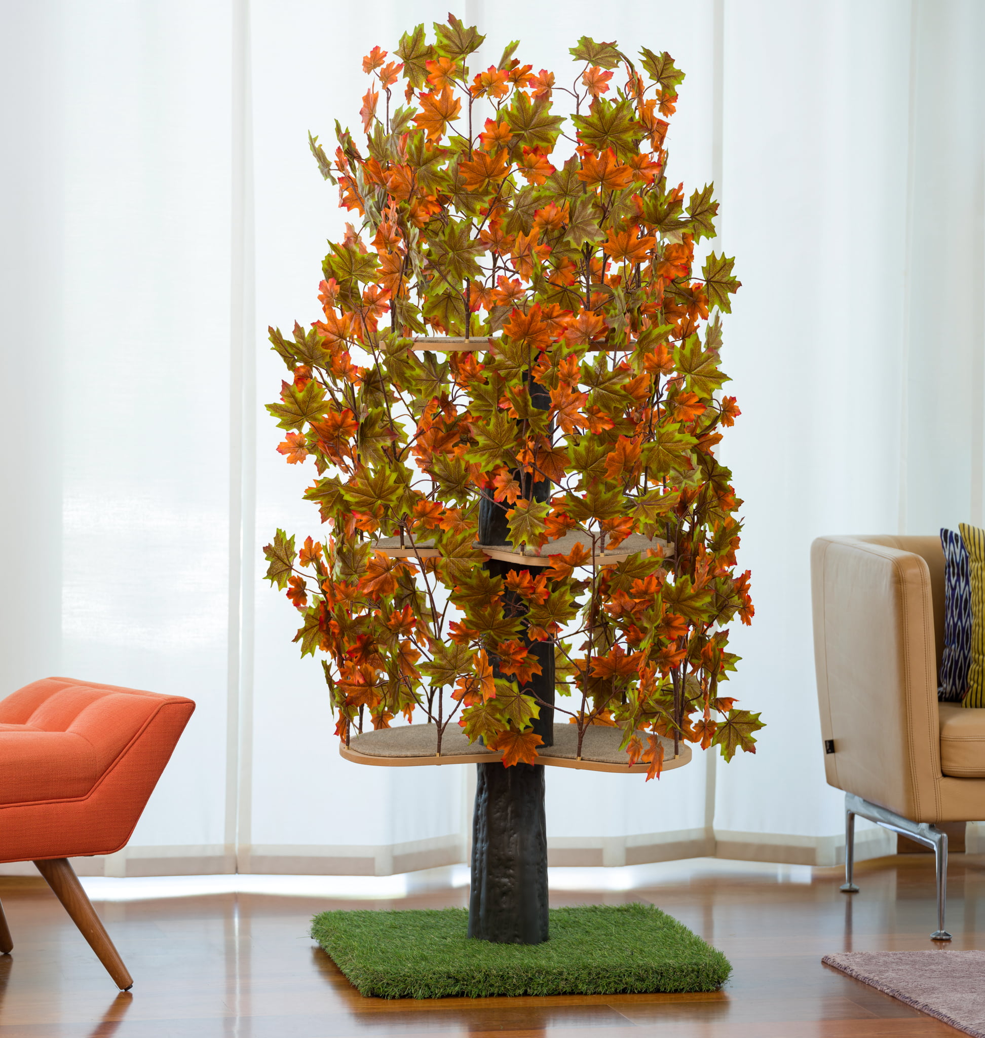 On2Pets Cat Tree with Leaves. Cat House & Cat Activity Tree. Multi-Level Cat Condo for Indoor Cats. Square Base. Mixed Maple