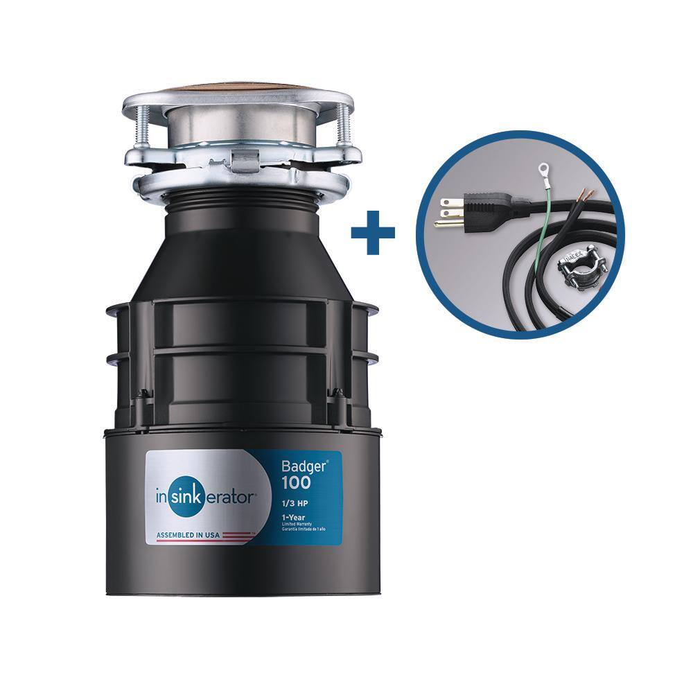 InSinkErator BADGER 100 wCRD-00 Badger 100 Lift & Latch Standard Series 1/3 HP Continuous Feed Garbage Disposal with Power Cord Kit