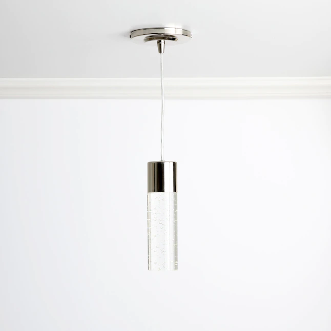 Style Selections  Dunwynn Polished Nickel Modern/Contemporary Seeded Glass Cylinder LED Mini Pendant Light