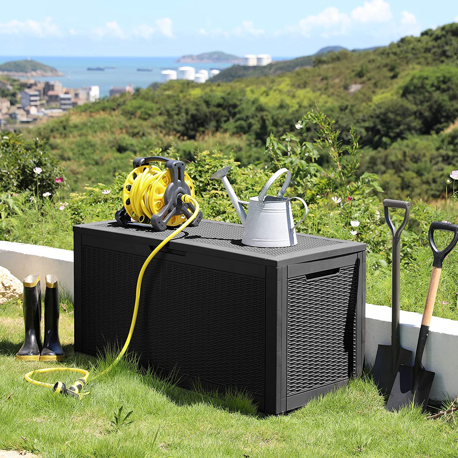 YITAHOME 100 Gallon Large Resin Deck Box Outdoor Storage Boxes for Patio Furniture. Outdoor Cushions. Garden Tools and Pool Supplies-Waterproof.Lockable (Black)