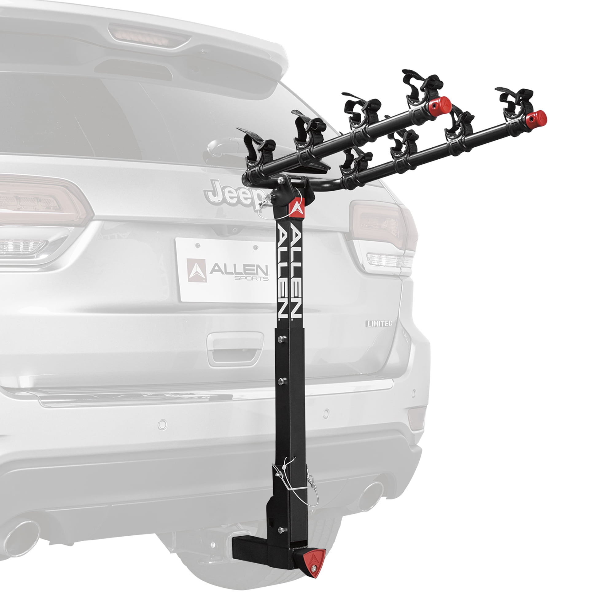 Allen Sports Deluxe Locking Quick Release 4-Bike Carrier fits 2 in receiver hitch. 140 lbs capacity. Model 542QR
