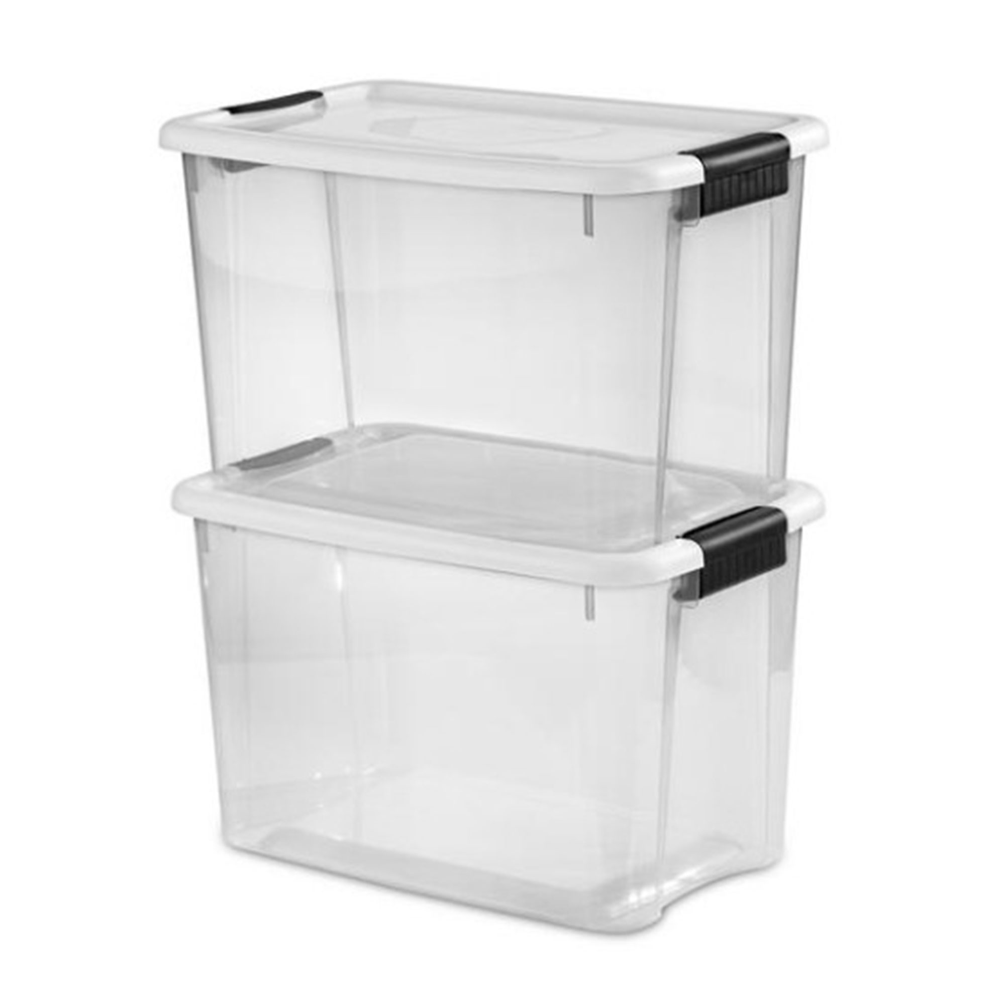 Sterilite 30 Quart Clear Plastic Storage Bin with White Latch Lid. 12 Pack