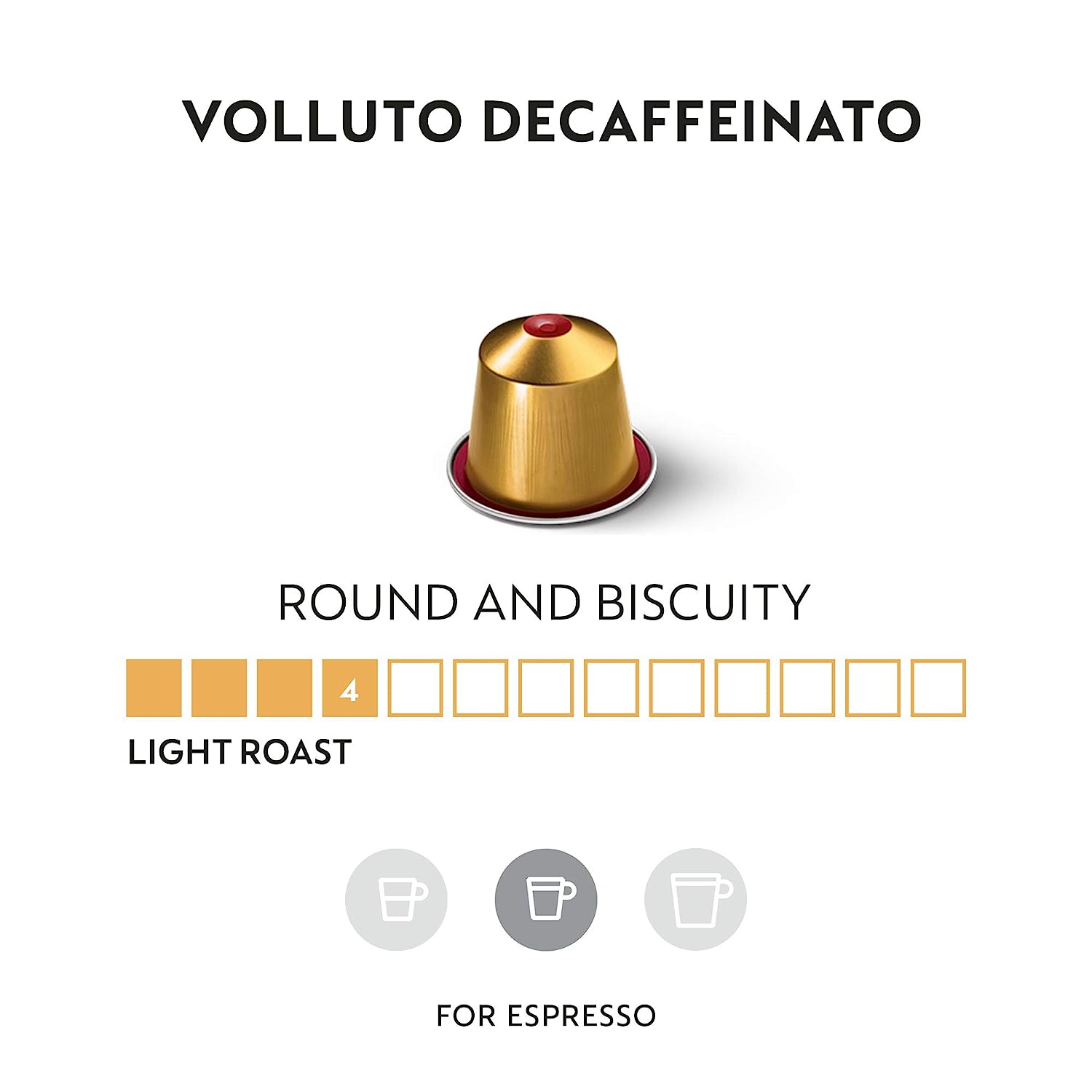 Nespresso Capsules OriginalLine. Volluto Decaffeinato Mild Roast Coffee. 10 Count (Pack of 5) Coffee Pods. Brews 1.35 Ounce. (ORIGINALLINE ONLY)