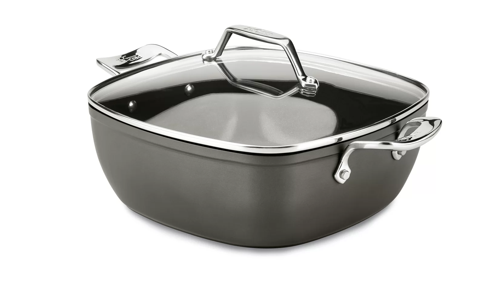All-Clad H911S274 Essentials Nonstick Hard Anodized Simmer & Stew Square Pan with Trivet. 5 quart. Black