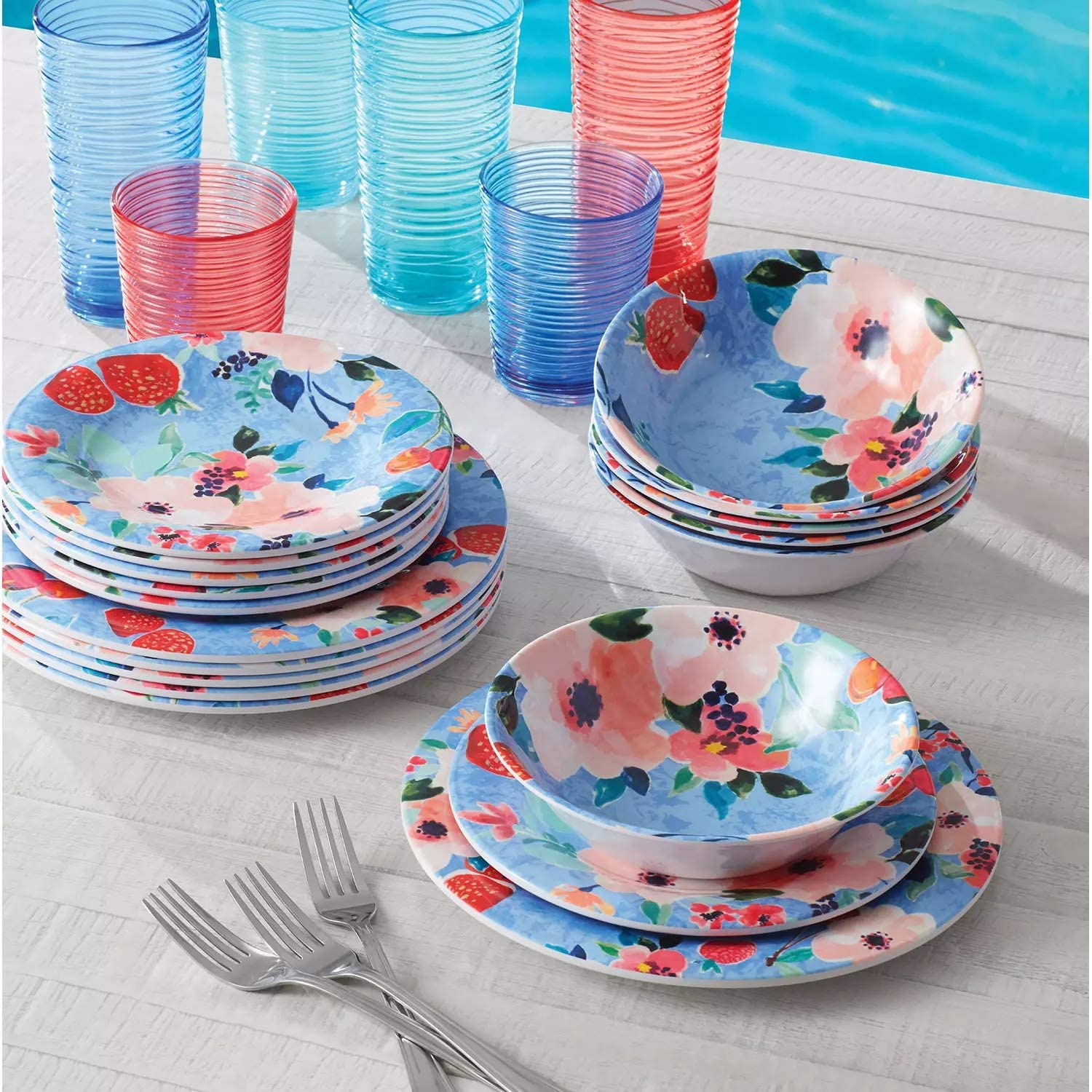 Member-s Mark 18 Piece Melamine Dinnerware Set - Farmstand Floral