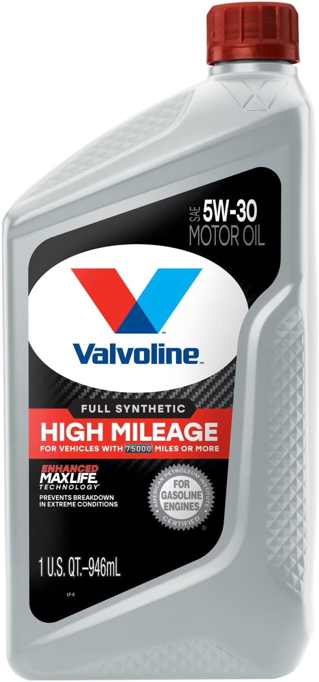 Valvoline Full Synthetic High Mileage with MaxLife Technology SAE 5W-30 Motor Oil 1 QT. Case of 6