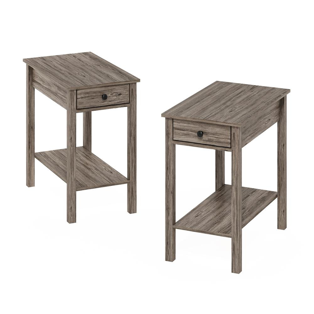Furinno Classic Rectangular Side Table with Drawer. Set of 2. Rustic Oak