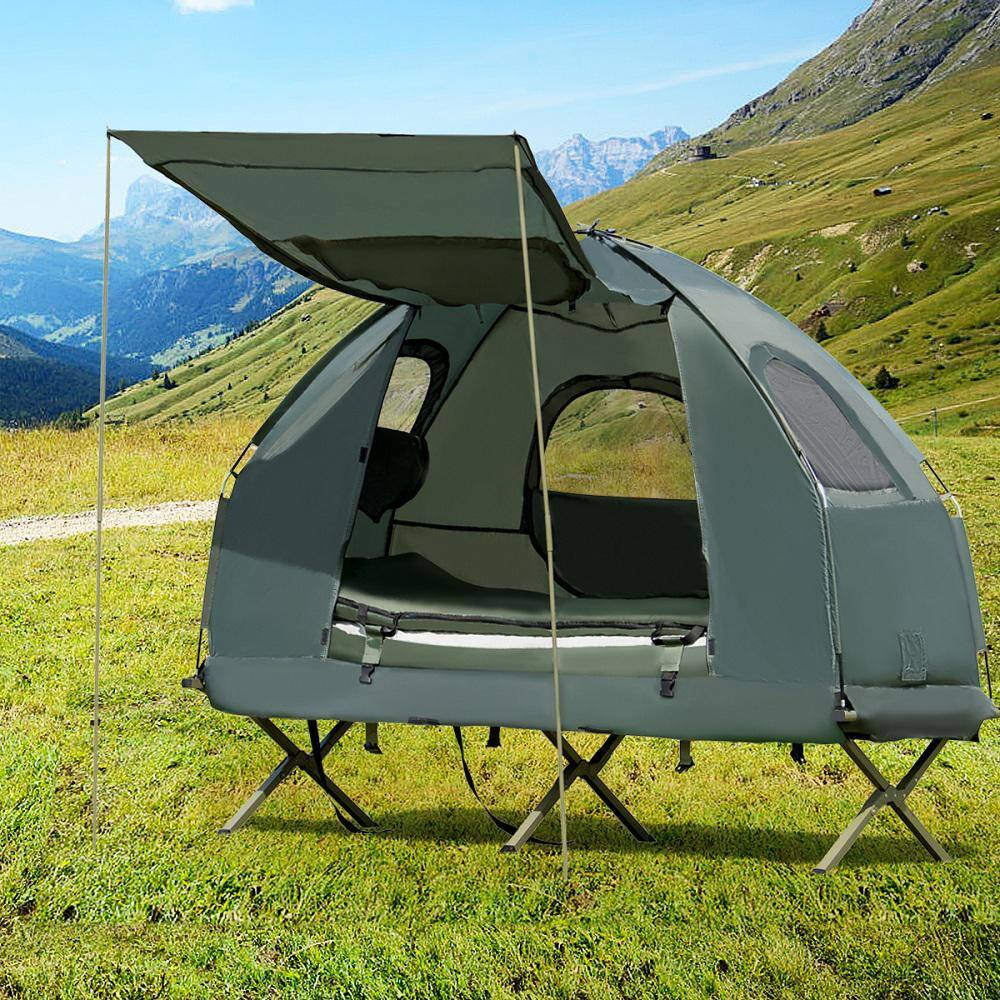 HONEY JOY TOPB005098 1-Person Metal Folding Camping Tent Cot Portable Pop-Up Tent with Sleeping Bag and Air Mattress for Outdoor