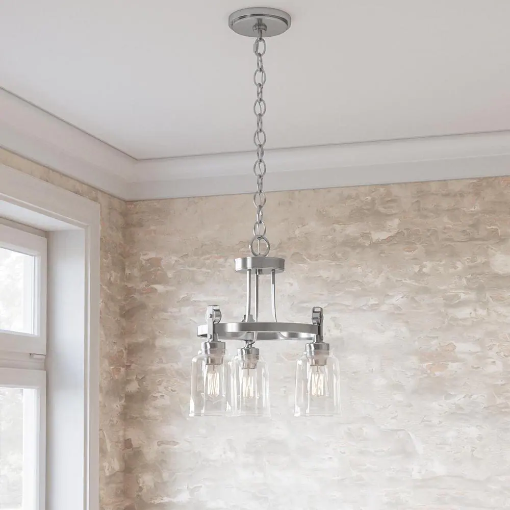 Home Decorators Collection 7990HDCBN Knollwood 3-Light Brushed Nickel Chandelier with Clear Glass Shades