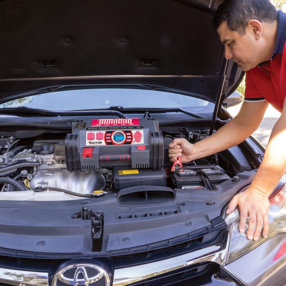 VECTOR PPRH5V 1200 Peak Amp Jump Starter. Dual Power Inverter. 120 PSI Air Compressor. USB Charging Port. Rechargeable