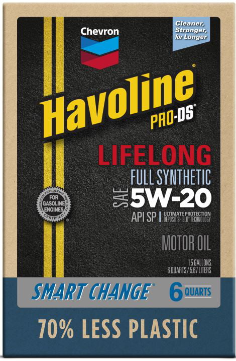 Chevron Havoline Lifelong Synthetic Motor Oil 5W-20. 6 Quart Smart Change Box Case (2-Pack)