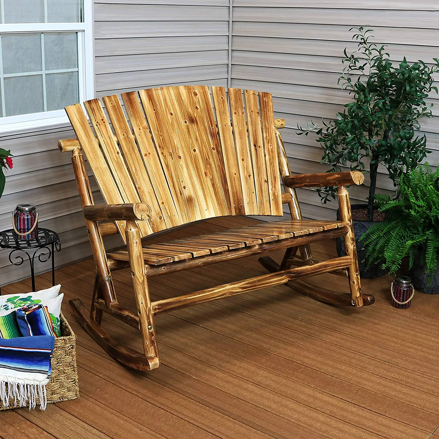Sunnydaze Decor  2-Person Brown Wood Outdoor Glider