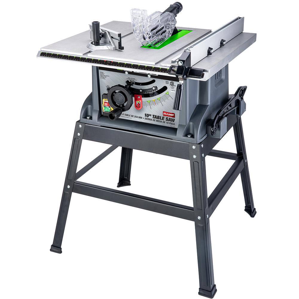 GENESIS GTS10SC 10 in. 15 Amp Table Saw with Metal Stand. Miter Gauge. Push Stick and Rip Fence