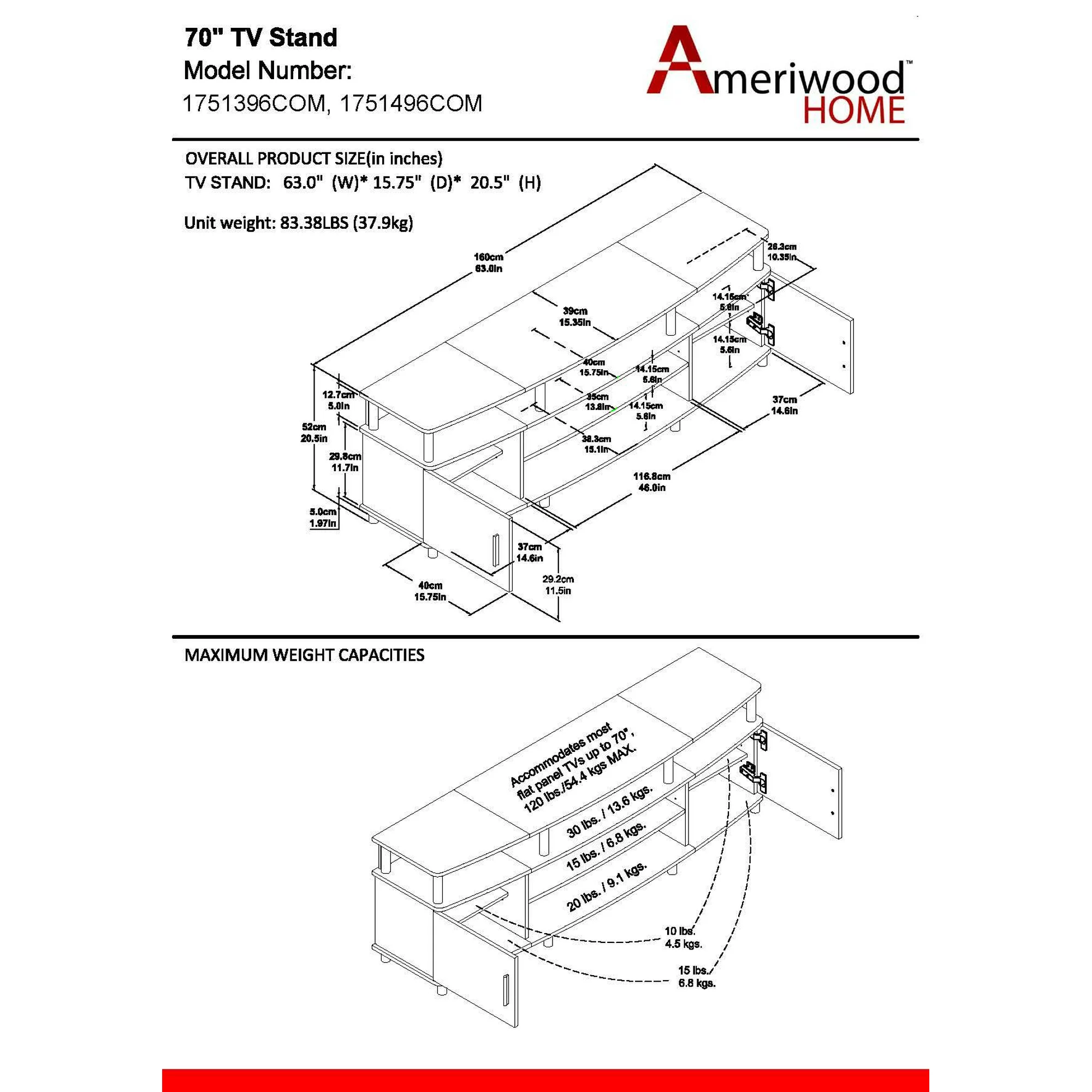 Ameriwood Home Carson TV Stand for TVs up to 70″. Black
