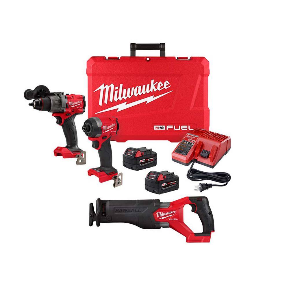 Milwaukee 3697-22-2821-20 M18 FUEL 18-V Lithium-Ion Brushless Cordless Hammer Drill and Impact Driver Combo Kit (2-Tool) with Reciprocating Saw