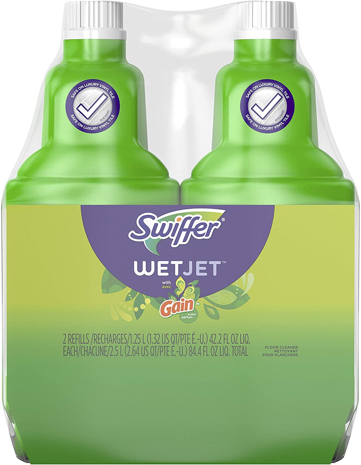 Swiffer WetJet Multi-Purpose and Hardwood Liquid Floor Cleaner Solution Refill. with Gain Scent (2 count. 42.2 fl oz each)
