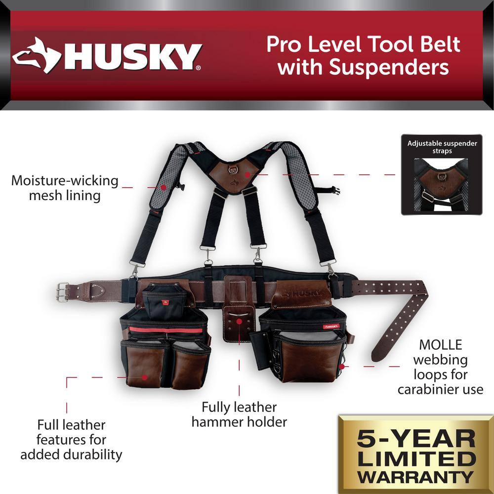 Husky HD55505-TH Pro Level Tool Belt with Suspenders