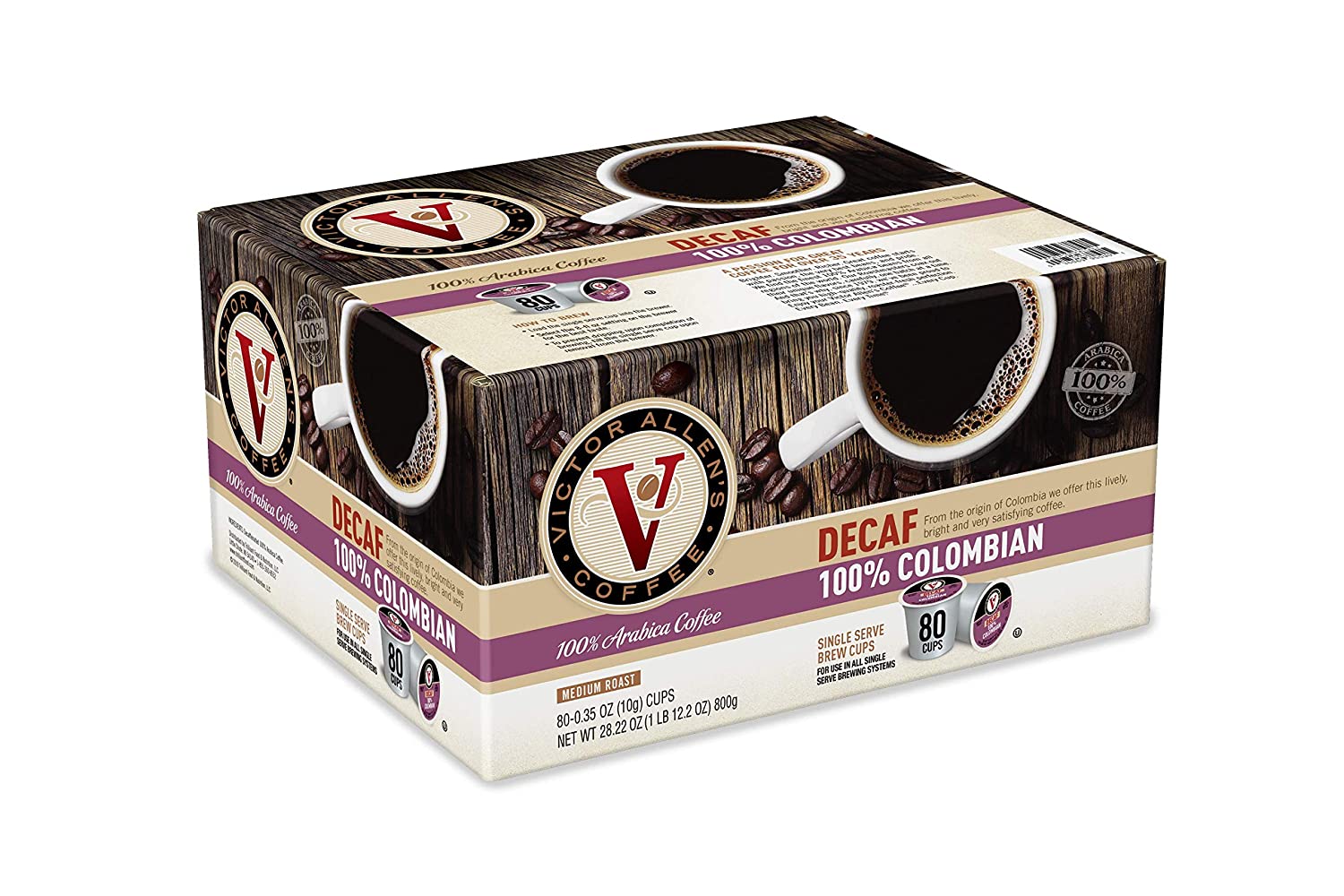 Victor Allen-s coffee Decaf 100% Colombian. Medium Roast. 80Count Single Serve Coffee Pods for Keurig K Cup Brewers. Decaf 100% Colombian. 80Count