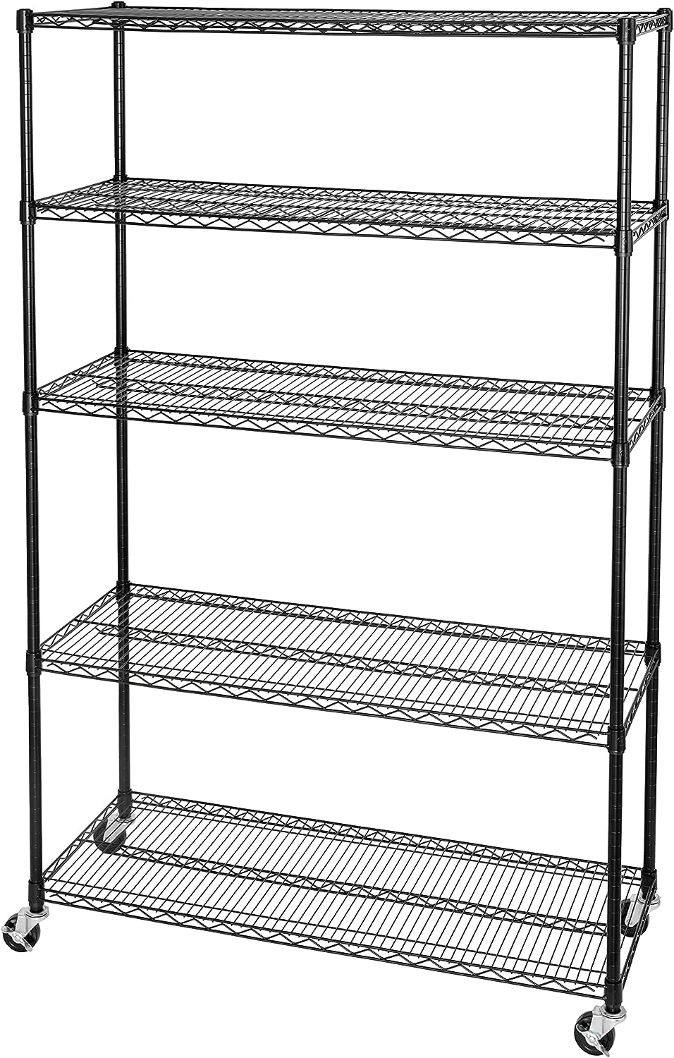 Seville Classics UltraDurable Heavy Duty NSF Solid Steel Wire Rack Storage Unit. Organizer for Garage. Warehouse. Office. Restaurant. Classroom. Kitchen. Black. 5-Tier Shelving. 48″ W x 18″ D