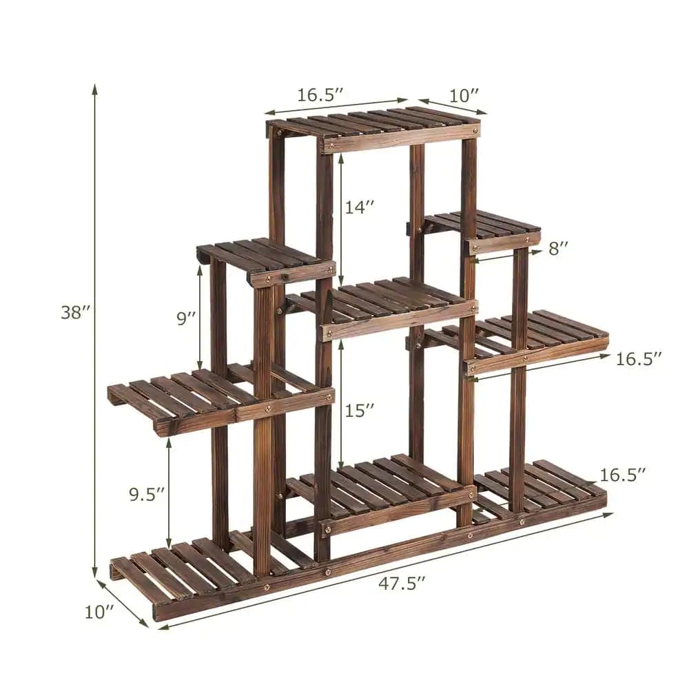 Costway 6-Tier Carbon Baking Wood Outdoor Plant Stand Plant Display Rack