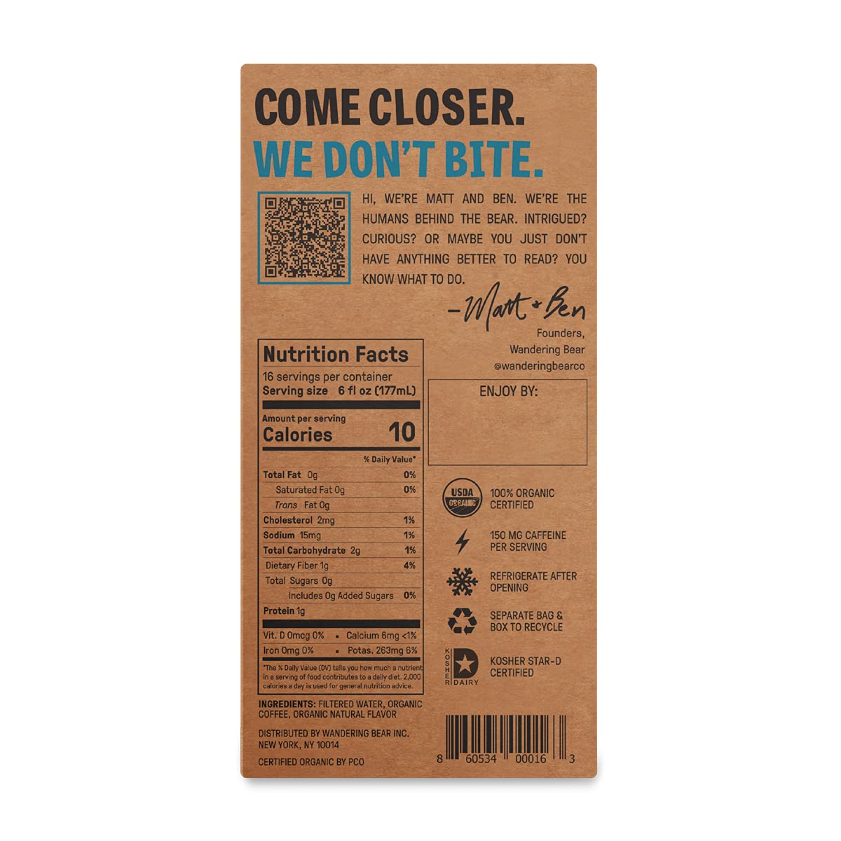 Wandering Bear Extra Strong Organic Cold Brew Coffee On Tap. Vanilla 96 fl oz - Smooth. Unsweetened. Shelf-Stable. and Ready to Drink Cold Brew