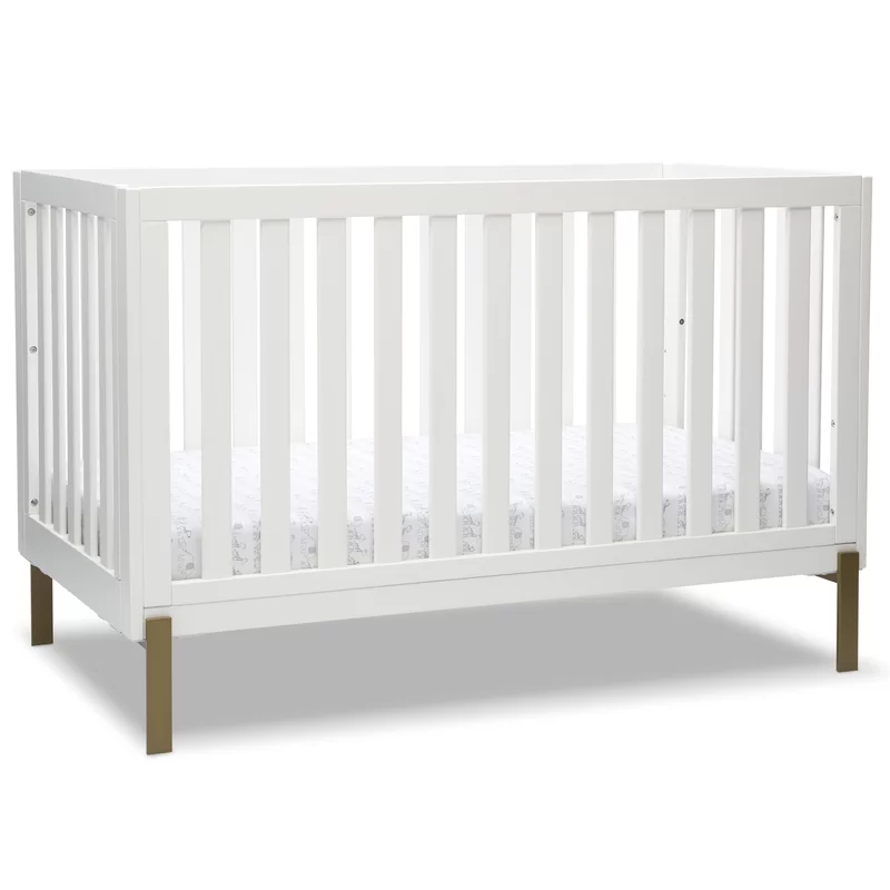 Delta Children Hendrix 4-in-1 Convertible Crib. Greenguard Gold Certified. Bianca White/Bronze W114130-186
