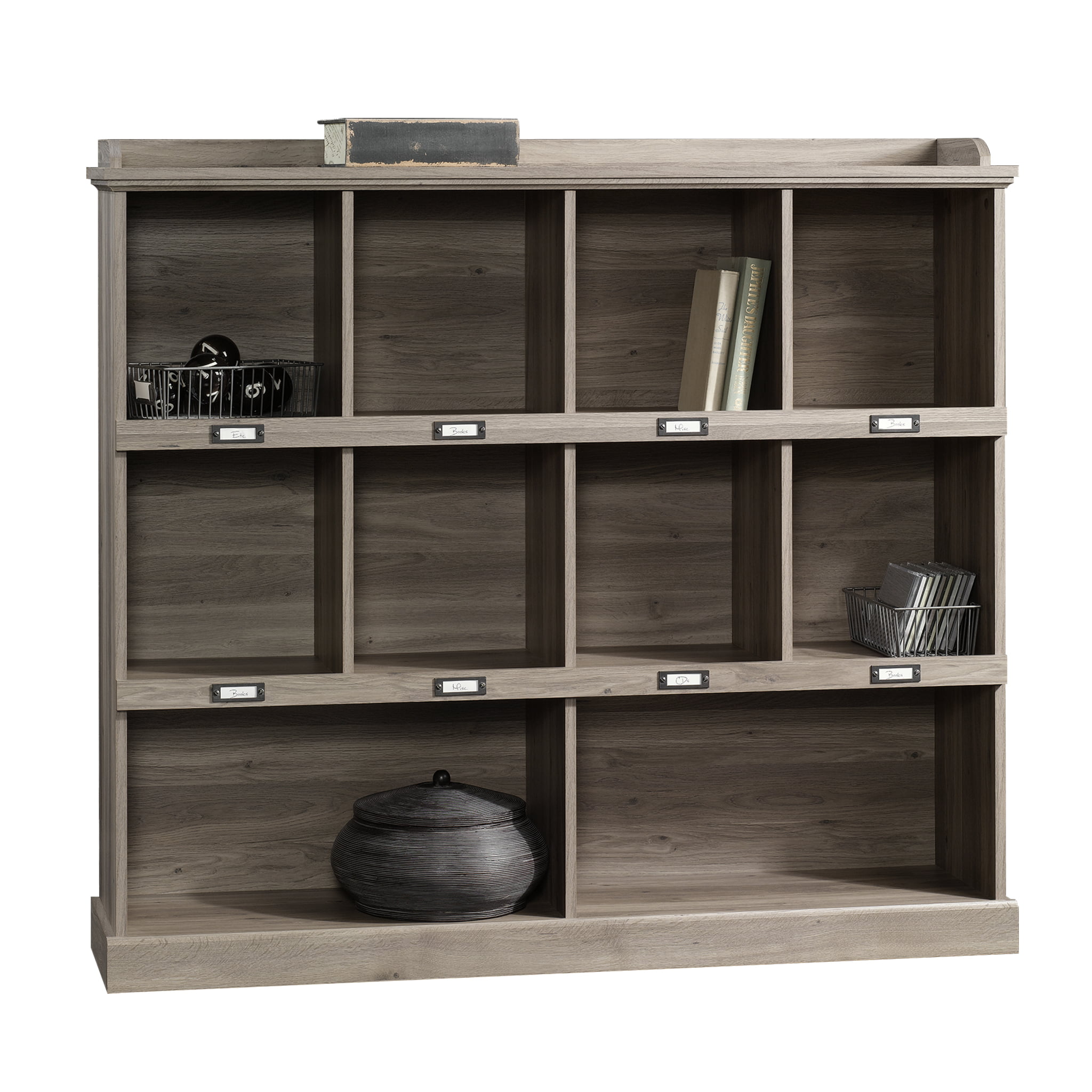 Sauder Barrister Lane Storage Bookcase with ID Label Tags. Salt Oak Finish