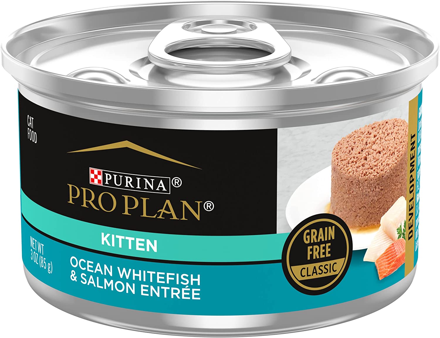 Purina Pro Plan Grain Free Wet Kitten Food Pate. Ocean Whitefish adSalmon Formula - (24) 3 oz. Pull-Top Cans