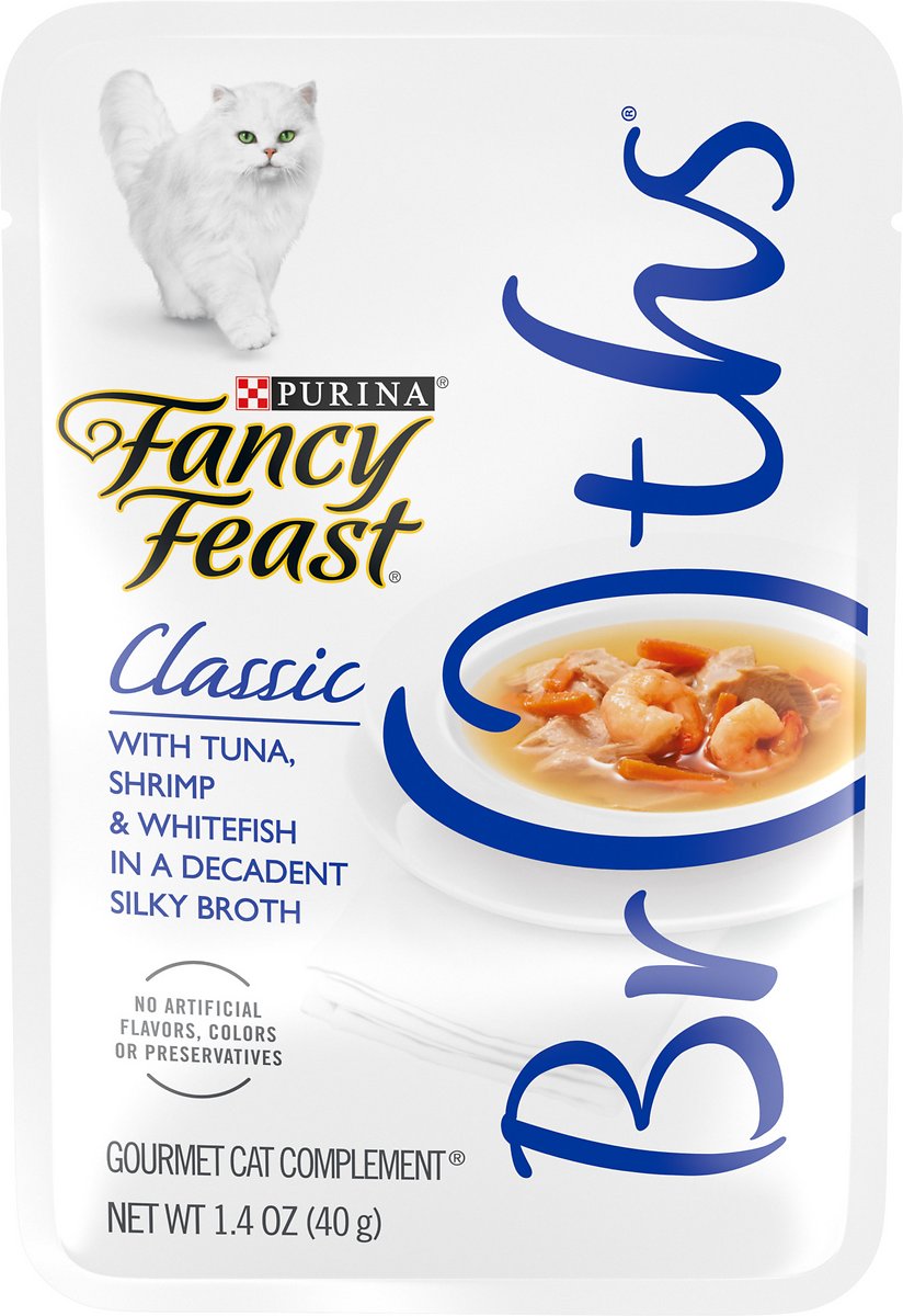 Fancy Feast Classic Broths with Tuna. Shrimp & Whitefish Wet Cat Food. 1.4-oz pouch. case of 16