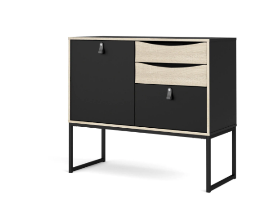 Tvilum Stubbe Black Matte/Oak Structure One Door Sideboard with 3-Drawers