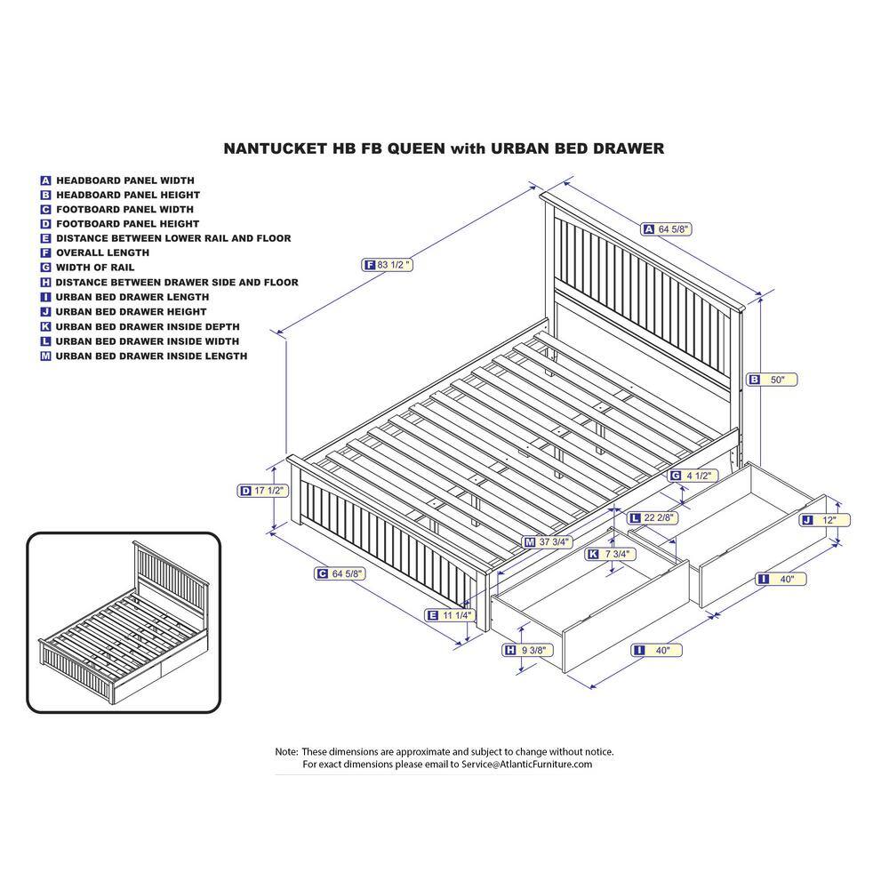 AFI  Nantucket White Queen Platform Bed with Matching Foot Board and 2 Urban Bed Drawers