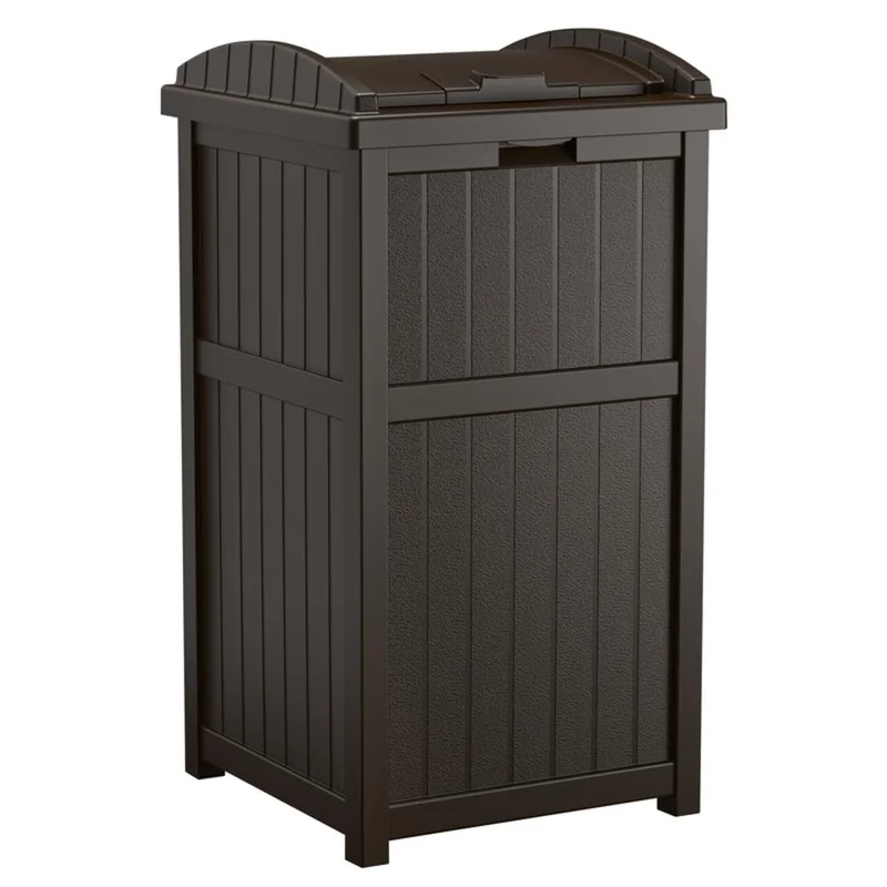 Suncast GH1732J 33 Gallon Can Resin Outdoor Trash Hideaway with Lid Use in Backyard. Deck. or Patio. Brown
