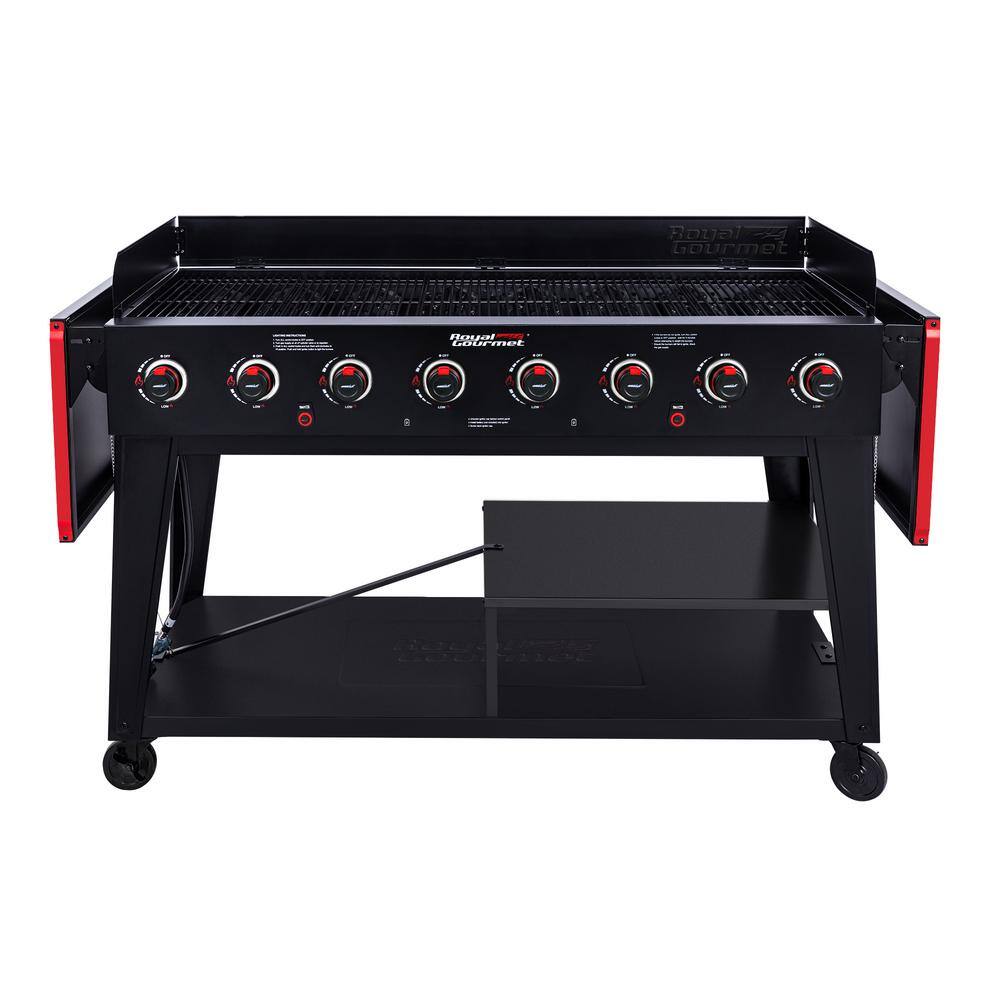 Royal Gourmet GB8003 8-Burner Event Propane Gas Grill with 2 Folding Side Tables in Black