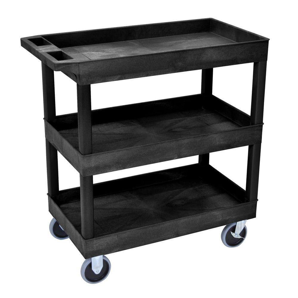 H Wilson EC111HD-B Heavy Duty EC Series 18 in. W x 35 in. L 3-Tub Shelf Utility Cart. Black