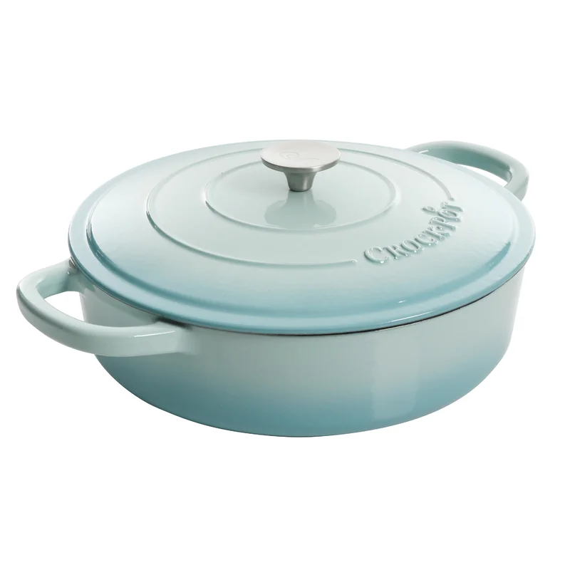 Crock Pot 125298.02R Artisan Enameled Cast Iron Braiser W/Lid. 5 Quart. Aqua