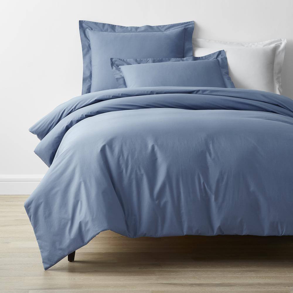 The Company Store  Company Cotton 4-Piece Slate Blue Solid 300-Thread Count Cotton Percale Queen Sheet Set - Slate Blue