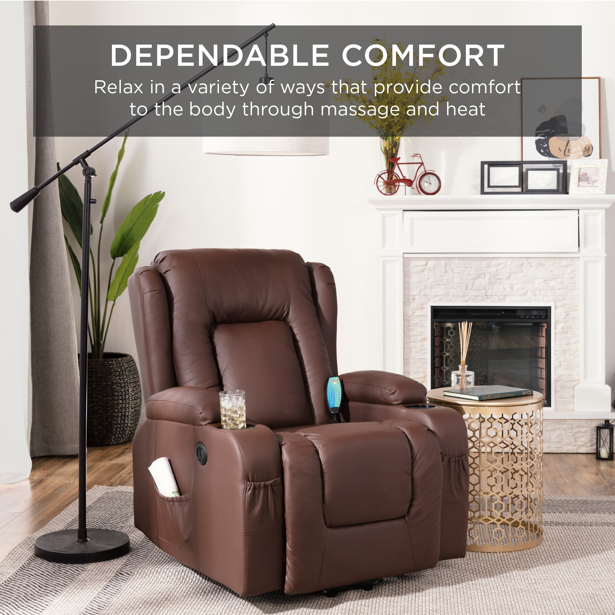 Best Choice Products Electric Power Lift Recliner Massage Chair Furniture w/ USB Port. Heat. Cupholders - Brown