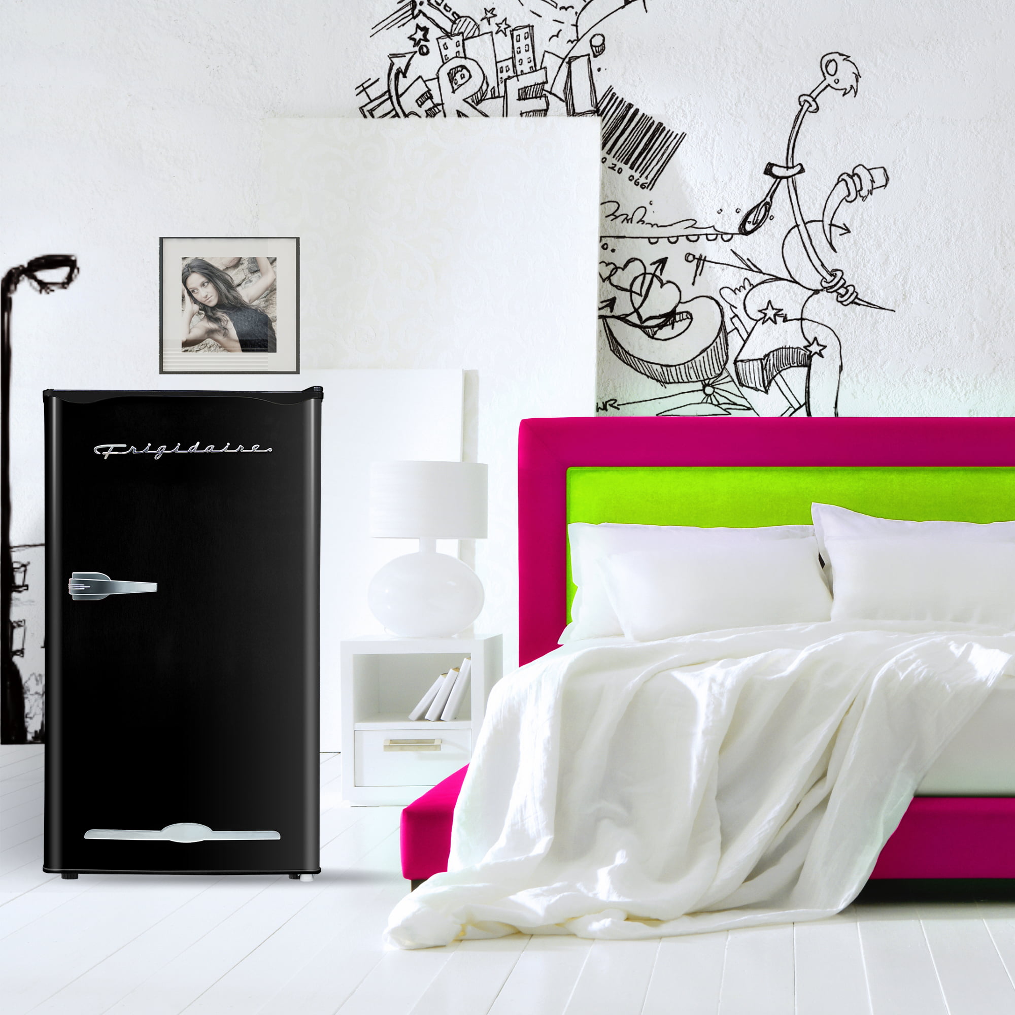 Frigidaire 3.2 Cu. ft. Retro Compact Refrigerator with Side Bottle Opener EFR376. Black