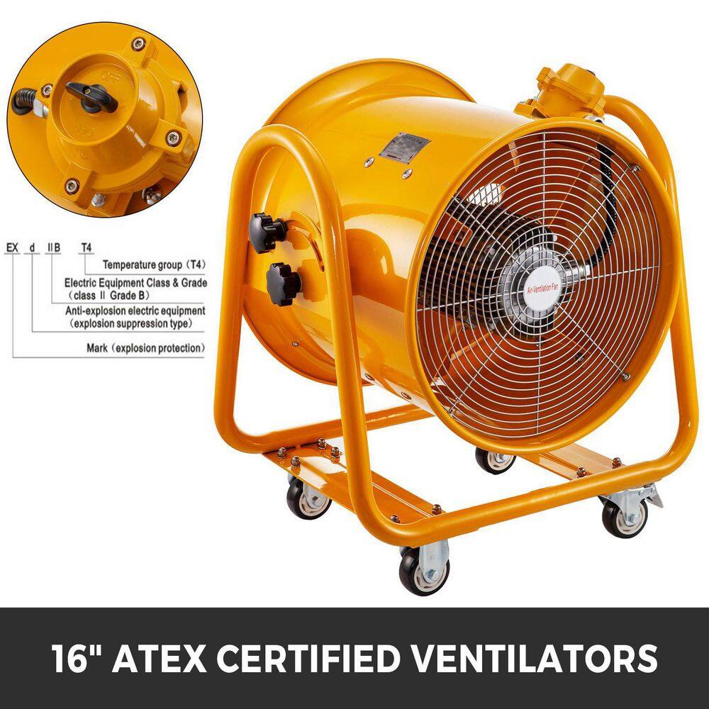 VEVOR ZLFJYJ16CFB000001V6 16 in. Utility Blower Fan Explosion Proof Fan 1100-Watt 60Hz 3450 RPM with Wheels for Extraction Ventilation in Orange