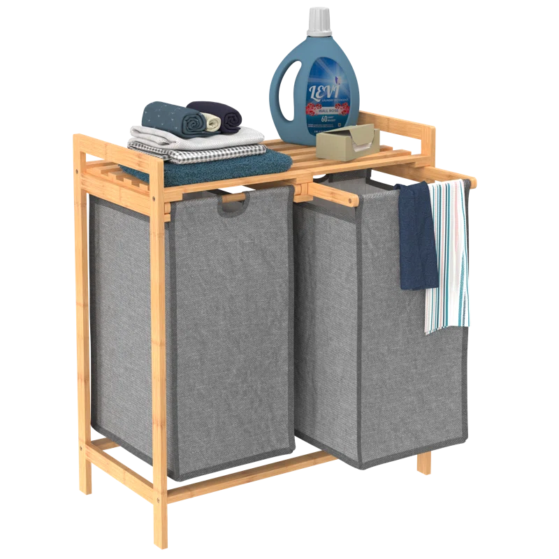 ClosetMaid Bamboo 2-Compartment Laundry Sorter Hamper with Sliding Baskets