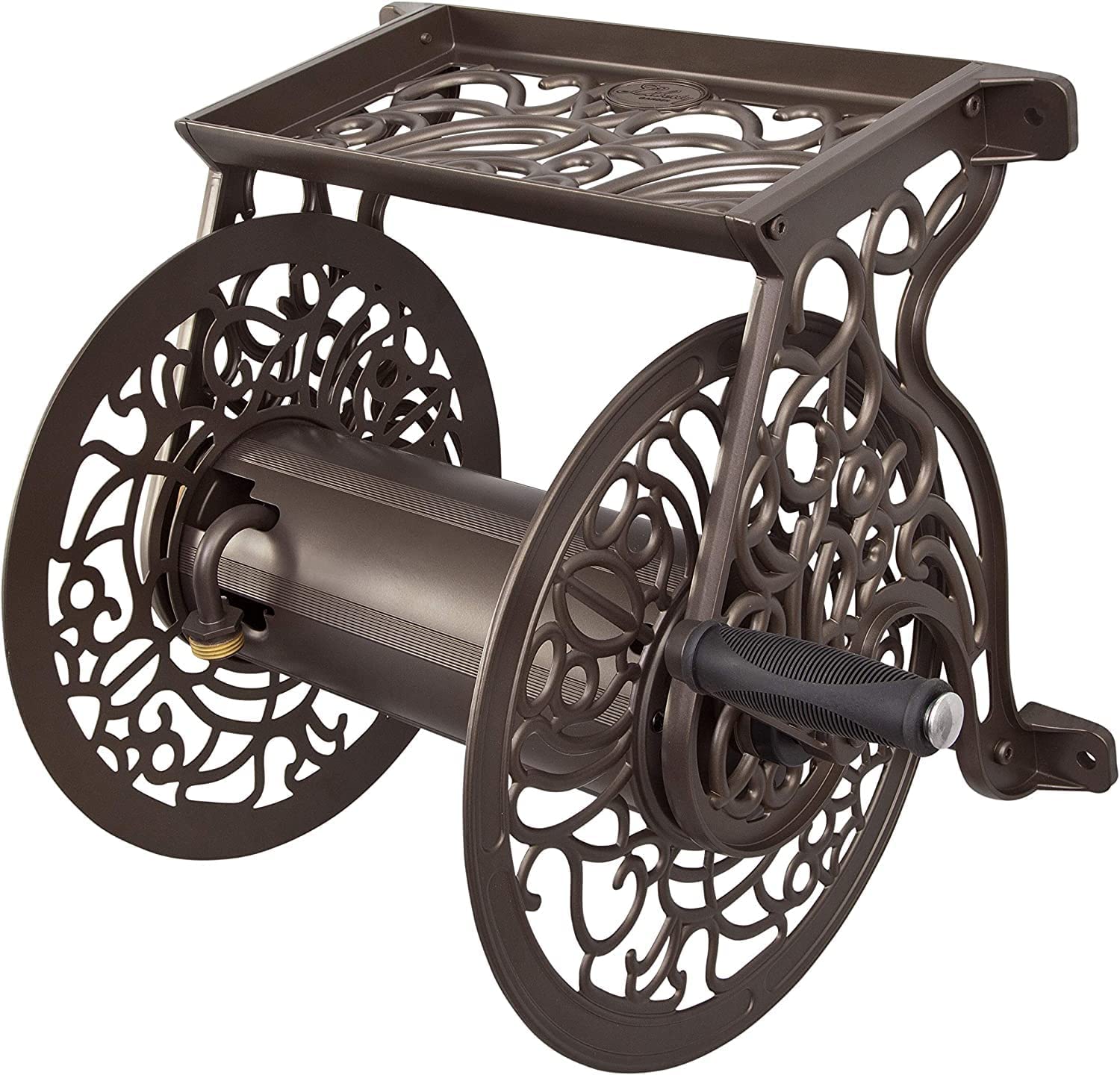 Liberty GARDEN 704 Decorative Cast Aluminum Wall Mount Garden Hose Reel. Holds 125-Feet of 5/8-Inch Hose - Bronze