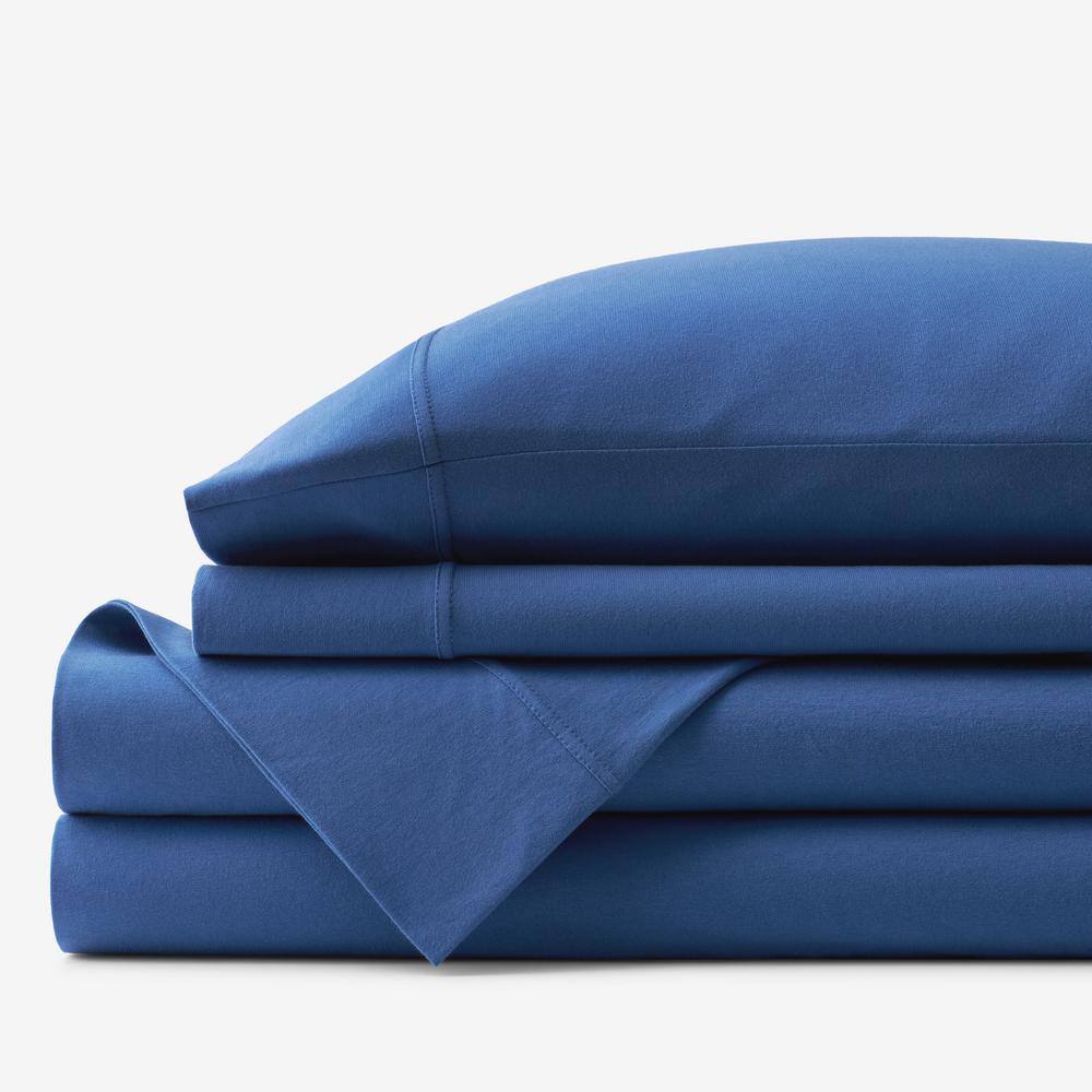 The Company Store  Company Cotton 4-Piece Smoke Blue Solid Cotton Jersey Knit Queen Sheet Set - Smoke Blue