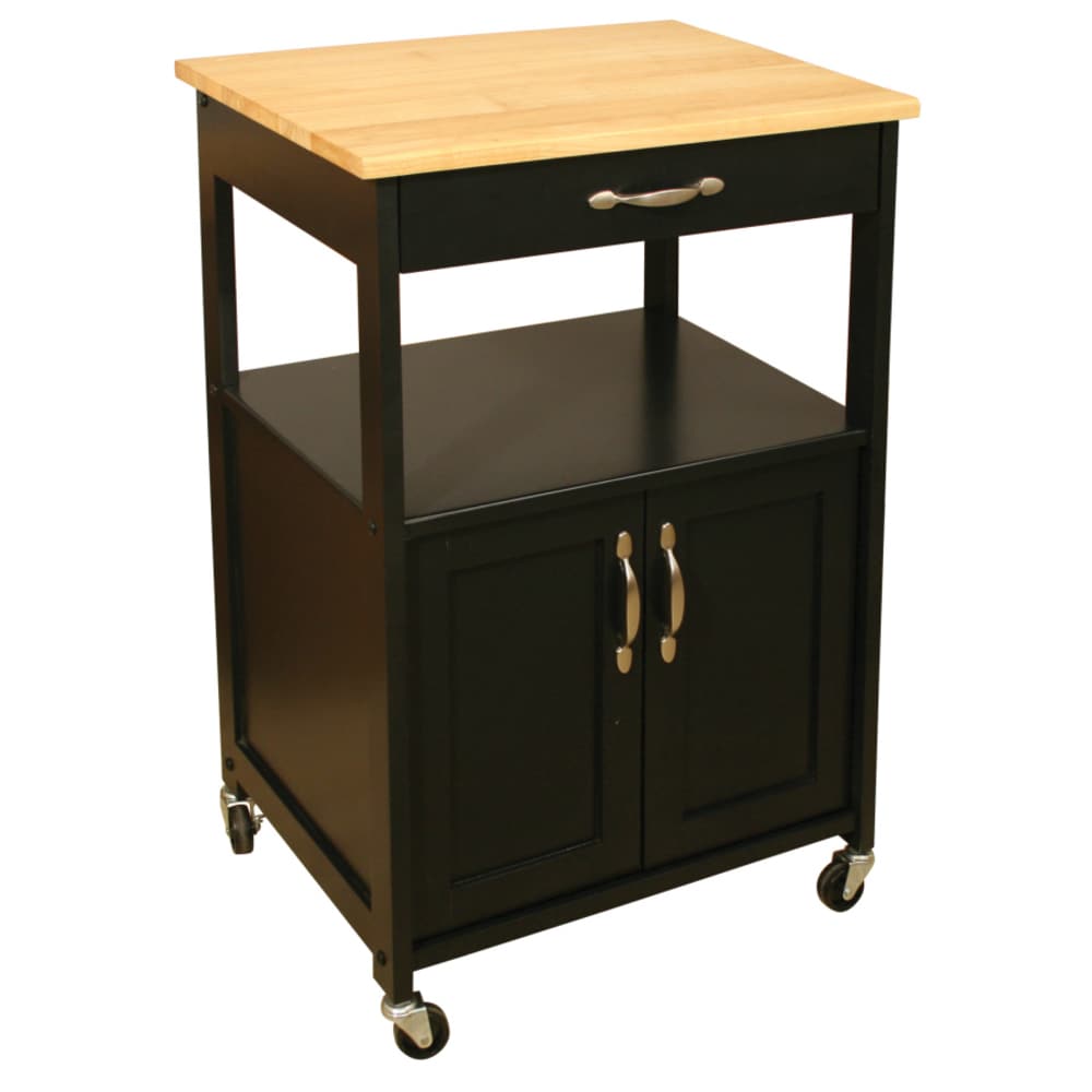 Catskill Craftsmen Black Wood Base with Rubberwood Wood Top Rolling Kitchen Cart (23.5-in x 17.5-in x 34.25-in)