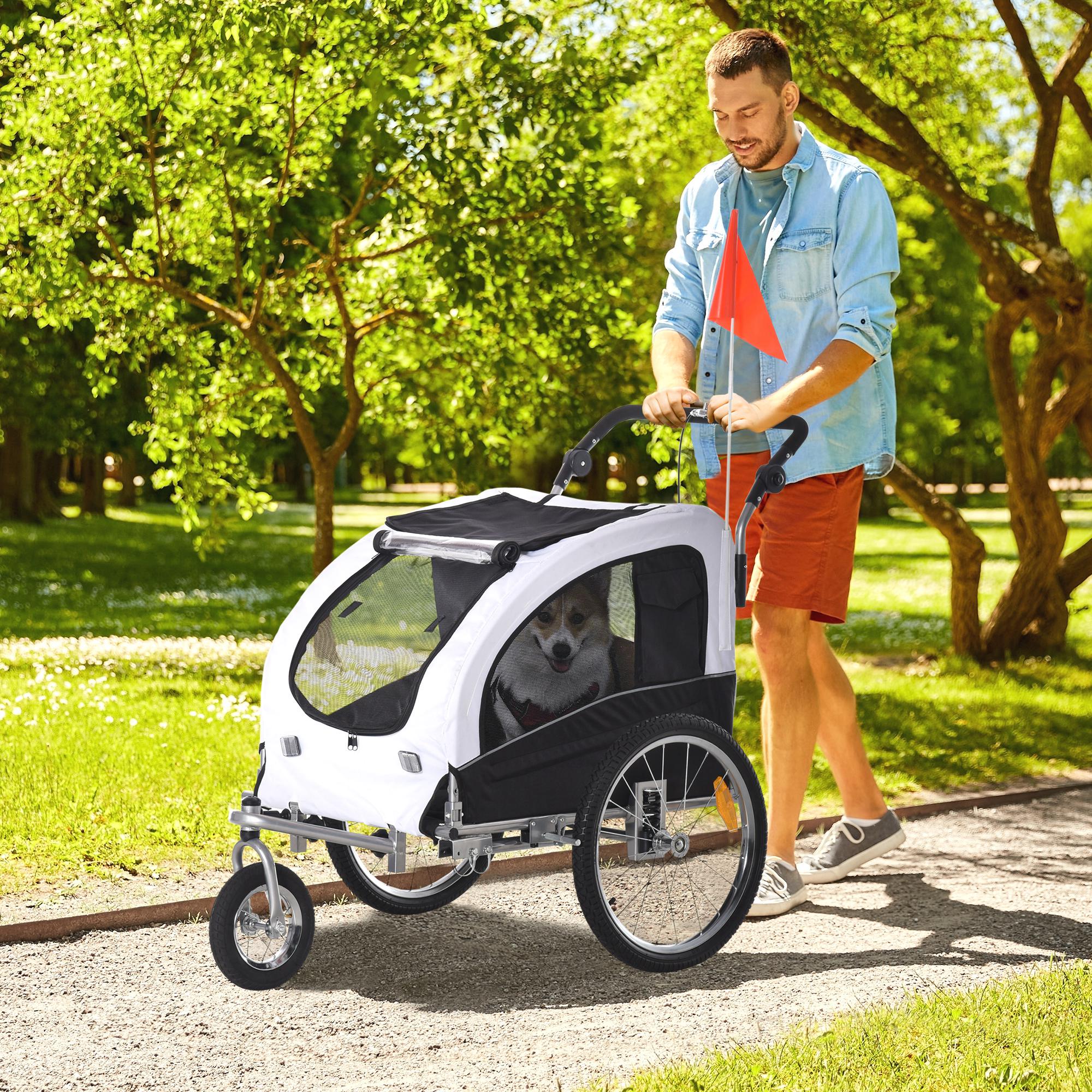 Aosom Pet Stroller with Canopy Storage Pockets Adjustable Handlebar. White