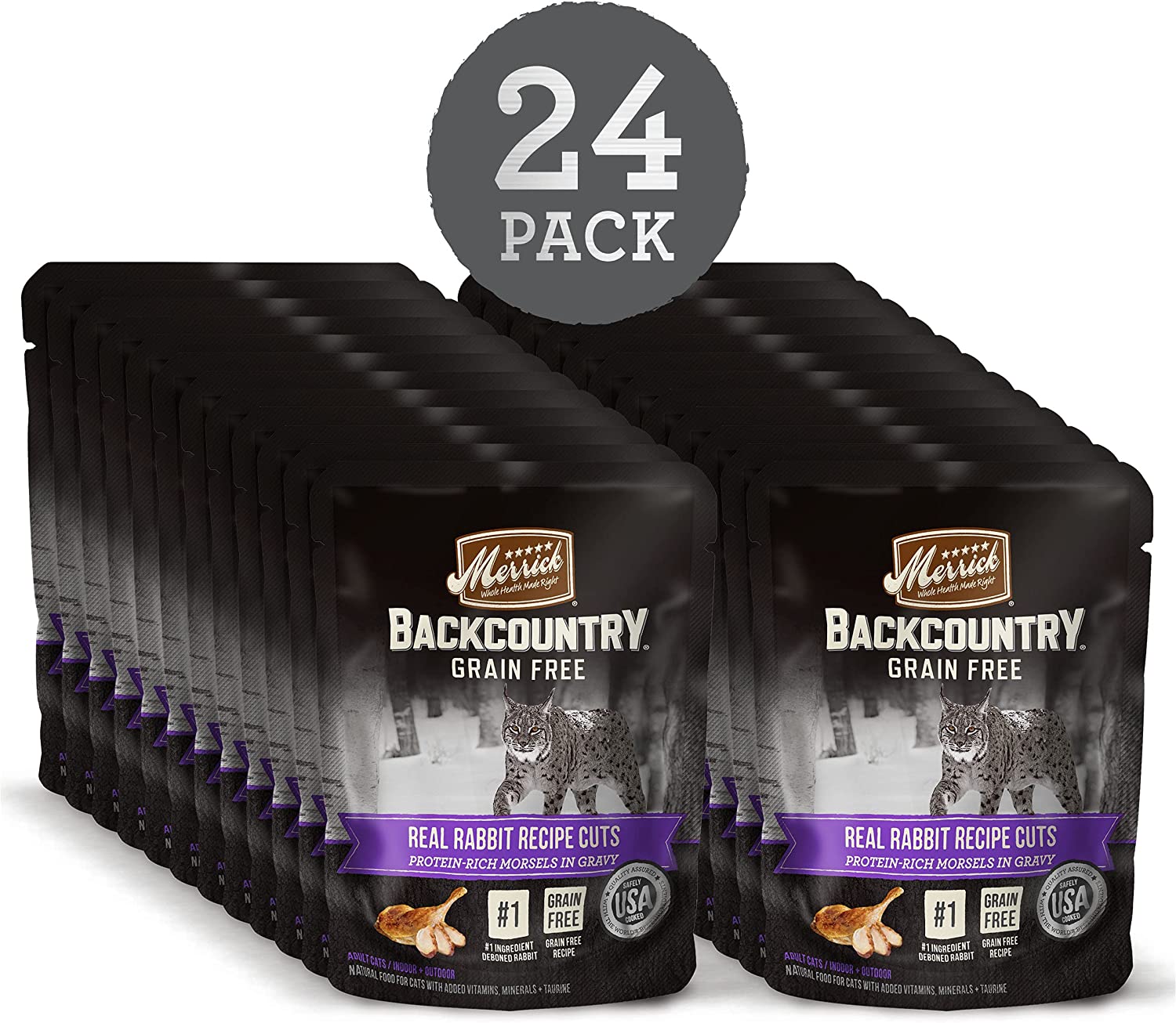 Merrick Backcountry Grain Free Real Meat Wet Cat Food. 3 oz. Pouches - 24 case - Real Rabbit Cuts Recipe