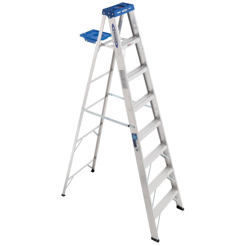 WERNER 368 8 ft. Aluminum Step Ladder with 250 lb. Load Capacity Type I Duty Rating